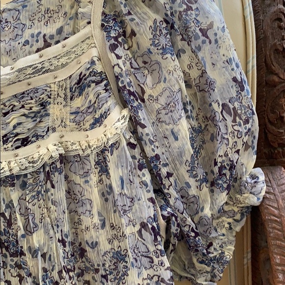 FREE PEOPLE MORE THAN A FEELING TUNIC/MINI DRESS BEAUTIFUL BLUES WITH CREAM S - Picture 11 of 12